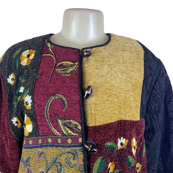 Julie Kin Womens Multicolor Floral Embroidered Jacket Button Front Sz L - Picture 5 of 7